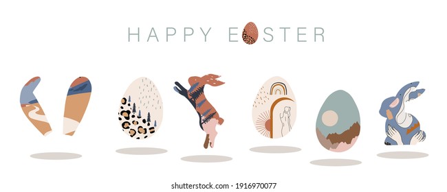 Collection of easter background set with rabbit,egg,flower.Editable vector illustration for website, invitation,postcard and poster