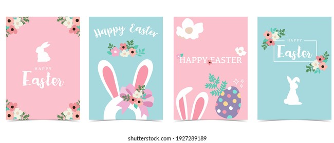 Collection of easter background set with rabbit,egg,flower.Editable vector illustration for website, invitation,postcard and poster