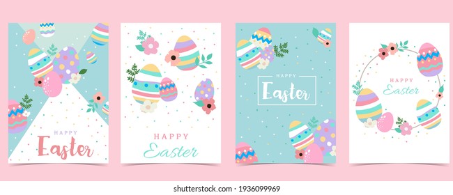 Collection of easter background set with rabbit,egg,flower.Editable vector illustration for website, invitation,postcard and poster
