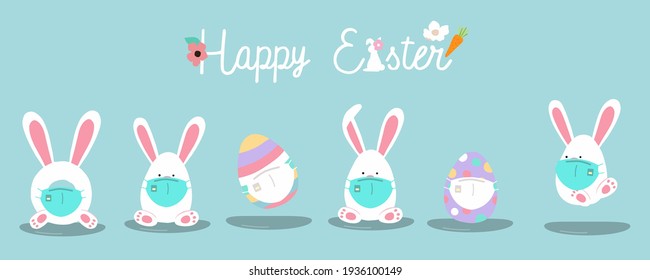 Collection of easter background set with rabbit,egg,flower.Editable vector illustration for website, invitation,postcard and poster