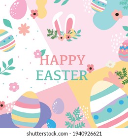 Collection of easter background set with rabbit,egg,flower.Editable vector illustration for website, invitation,postcard and poster