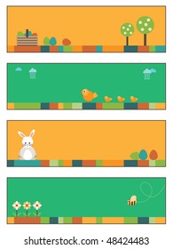 collection of easter banners with flowers, eggs and rabbit
