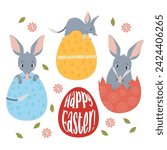 Collection Easter bilbies with Easter eggs. Australian cute animal character. Vector illustration in flat cartoon style