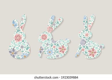 Sammlung von Osterbrunnen mit floraler Textur. Vektorgrafik