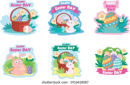 Collection of easter bunny in different poses and background