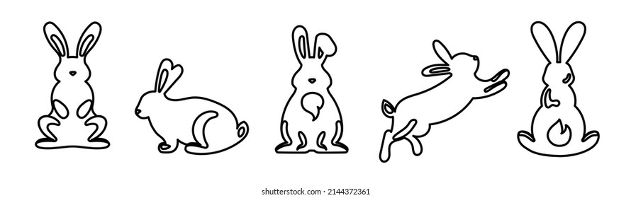 Collection of Easter bunny. Doodle style vector illustration. Good for baby invitations, birthday cards, stickers, prints, advent calendar, poster, design elements. Rabbits in different poses