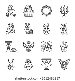 Collection of Easter Decorations Linear Icons 