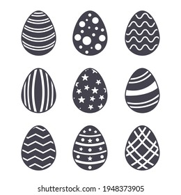 Collection of easter egg silhouettes isolated on white background vector illustration.