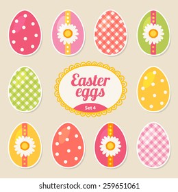 Collection of Easter eggs with Dots, Gingham and Floral Patterns in Pink, Yellow, Green and Red. Perfect for greeting cards and holiday invitations
