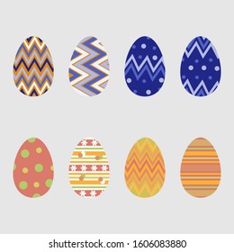 Collection of Easter eggs, flat design, isolated set on white background, vector illustration.