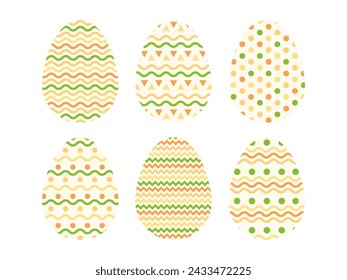 Colección de Huevos de Pascua con adorno geométrico. Huevo colorido aislado en blanco. Lindo elemento de la caza del huevo. Elemento de diseño de vacaciones tradicionales