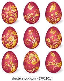 Colección de huevos de Pascua con adornos de oro
