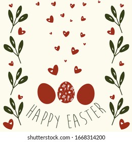 recogida de huevos de Pascua, corazones, ramitas a la sombra de los burdeos