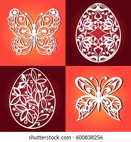 Collection of easter eggs for laser cutting. Decorative butterflies for laser cutting.