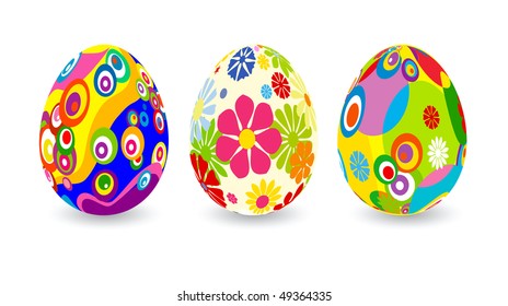 Collection of easter eggs on white background.