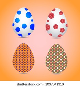 Collection of easter eggs, with patterns "circles" and polka dots, on a light brown background, vector