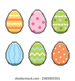 Collection of Easter eggs in pixel art design