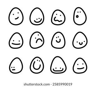 Collection of Easter eggs with various expressive faces. Funny happy chicken eggs set. Easter Egg Emoji Character Set. Funny Cartoon Emoticons. Icon comic character. Vector doodle design illustration