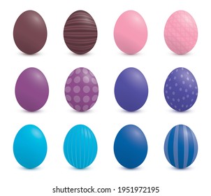 collection of Easter eggs. Vector graphics with 3D realistic colorful Easter eggs isolated on a white background with shadows. Holiday symbols. illustration
