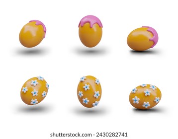 Collection of Easter eggs, vector objects in different positions. 3D illustration