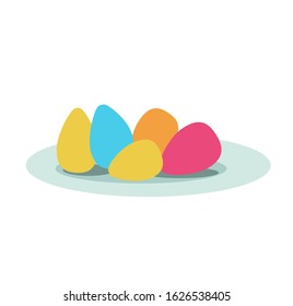 Collection of Easter eggs in a vector on a plate on a white background for icons, cards, banners, posts, posters, presentations, stickers.

