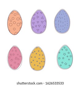 Collection of Easter eggs in a vector painted in doodle style on a white background for icons, postcards, banners, posters, presentations, stickers.
