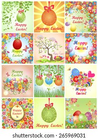 Collection of easter greeting cards with colorful flowers and eggs