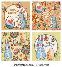 Collection of Easter Greeting Cards and Seamless Patterns