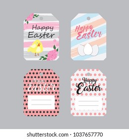 Collection Easter labels designed in a polka dots and paint strokes styles 