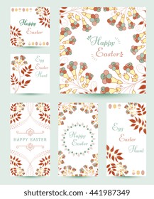 Collection Easter tag and cards. Floral spring templates with flowers and eggs. Easter design, greeting cards, posters, advertisement and banners templates. Happy Easter.