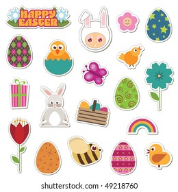 collection of easter theme stickers with eggs, flowers and chicks