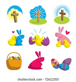 collection of Easter themed icons and logos for multiple uses. vector illustrations