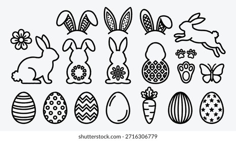 Collection of Easter themed line art illustrations perfect for coloring books