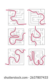 Collection №3 of easy maze puzzle game. Black and white labyrinth business concept. Labyrinth for smart kids and children