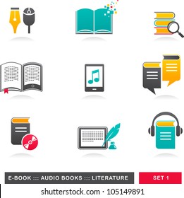 collection of E-book, audiobook and literature icons - 1