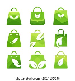 colección de la plantilla de diseño del logotipo de la bolsa ecológica. logotipo de la bolsa ecológica verde.