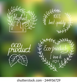 Collection of eco and bio labels, badges and icons
