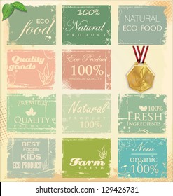 Collection of eco and bio labels retro color