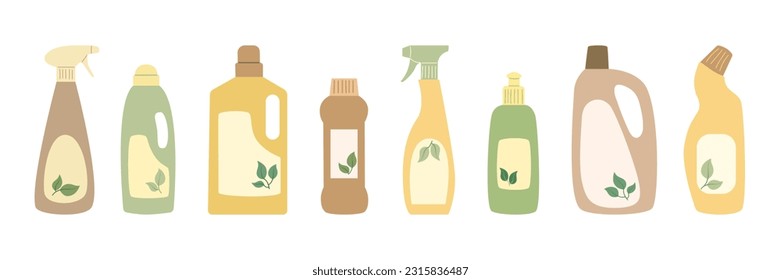 Colección de productos de limpieza ecológicos. Conjunto de detergentes naturales para la limpieza del hogar. Producto orgánico doméstico