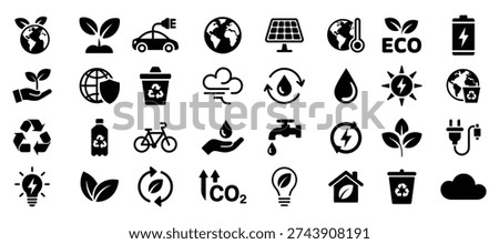 Collection of eco friendly icons isolated on white background