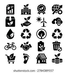 Collection of eco friendly icons representing sustainable living