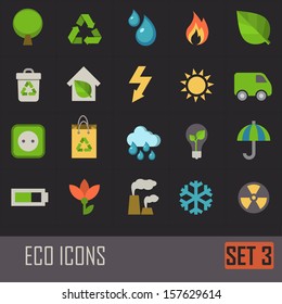 Collection of eco icons on dark background