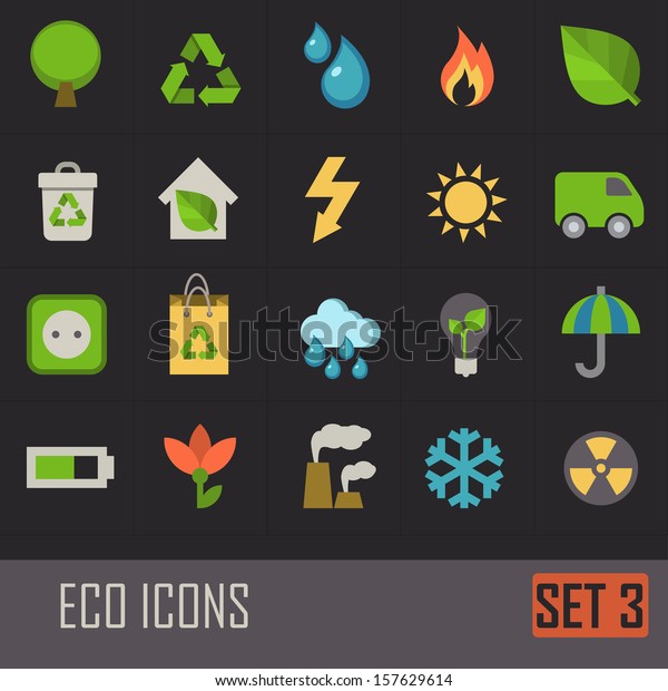 Collection of eco icons\
on dark background