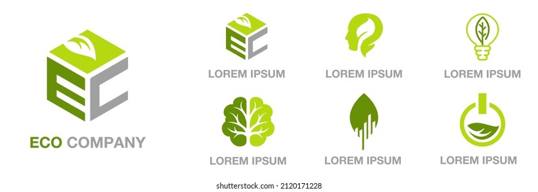 Collection of Eco Logotypes, Green Logo for Your Company in Ecological Industry, Brand label , Ready Set of Badges in environmental subject, vector graphics and concepts 