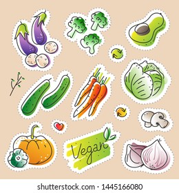 Collection of eco natural harvest products, illustrations in sketchy style of healthy eco natural vegetables, free hand vector drawing.  Images of farming veggies, good for farming market, restaurant