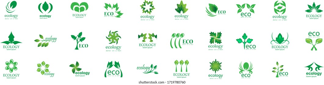 Collection Of Eco And Organic Logo Set - Isolated On White Background - Vector. Eco And Organic Logo Useful For Leaf Icon, Ecology Logo, Eco Symbol And Template Design. Ecology Tree Icons