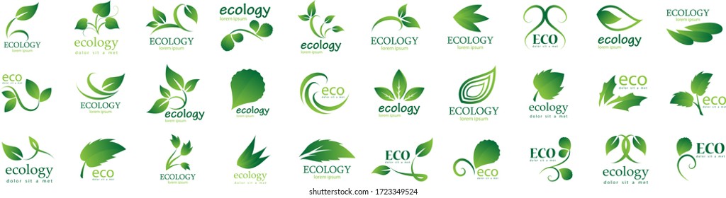 Collection Of Eco And Organic Logo Set - Isolated On White Background - Vector. Eco And Organic Logo Useful For Leaf Icon, Ecology Logo, Eco Symbol And Template Design. Ecology Tree Icons