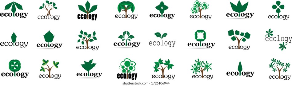Colección De Logotipos Ecológicos Y Orgánicos - Aislados En Fondo Blanco - Vector. Logotipo Ecológico Y Orgánico Útil Para Icono De Hoja, Logotipo Ecológico, Símbolo Ecológico Y Diseño De Plantilla. Iconos de árbol ecológico