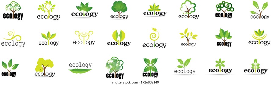Collection Of Eco And Organic Logo Set - Isolated On White Background - Vector. Eco And Organic Logo Useful For Leaf Icon, Ecology Logo, Eco Symbol And Template Design. Ecology Tree Icons