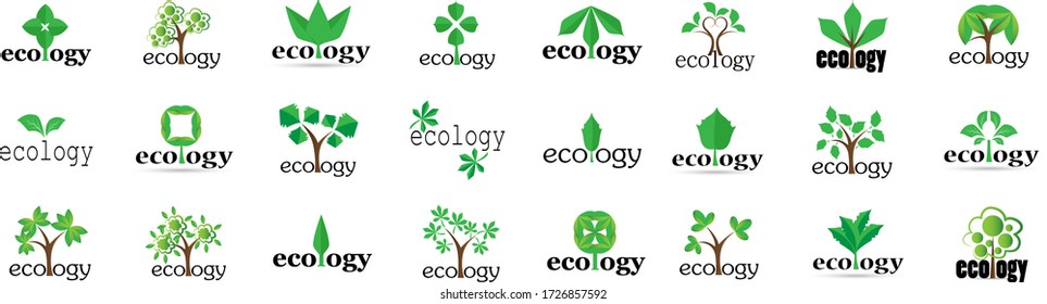 Collection Of Eco And Organic Logo Set - Isolated On White Background - Vector. Eco And Organic Logo Useful For Leaf Icon, Ecology Logo, Eco Symbol And Template Design. Ecology Tree Icons